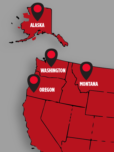 Map showing that Sundancer Electric operates in Alaska, Washington, Oregon, and Montana
